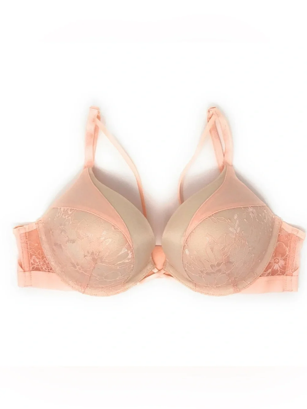 Victoria’s Secret Bombshell Bra Women 38 C Coral Add 2 Cups Plunge Push Up NEW - Picture 1 of 4